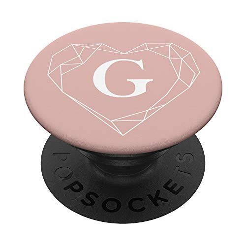 Rose Pink White Monogram Letter G Initial Heart Design PopSockets Grip and Stand for Phones and Tablets