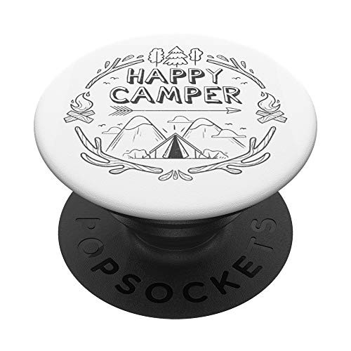 Happy Camper White Camping And Outdoors Lover Gift PopSockets Grip and Stand for Phones and Tablets