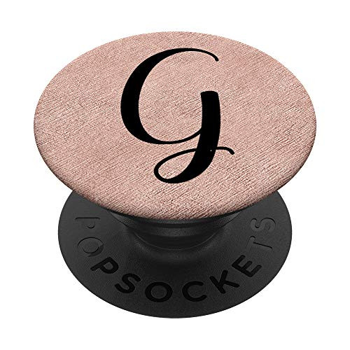 Blush Rose Pink Black Letter G Initial Monogram G Girls Gift PopSockets Grip and Stand for Phones and Tablets