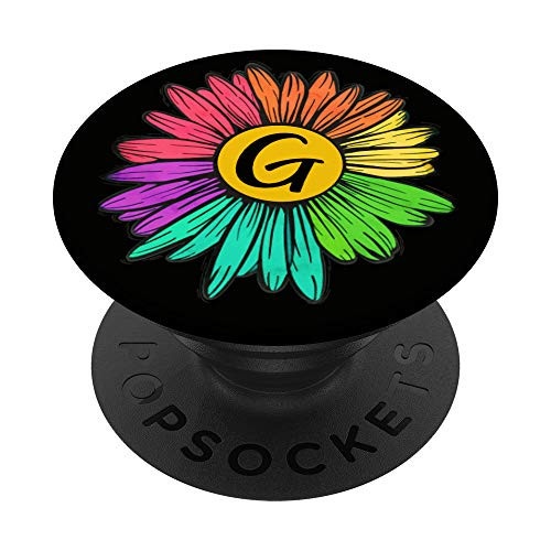 Rainbow Sunflower Monogram Initial Letter G Custom Name Gift PopSockets PopGrip Swappable Grip for Phones and Tablets