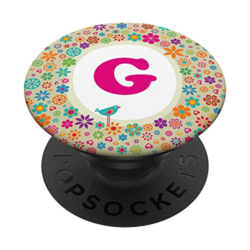 Letter G Initial Retro Floral Monogram G PopSockets Grip and Stand for Phones and Tablets