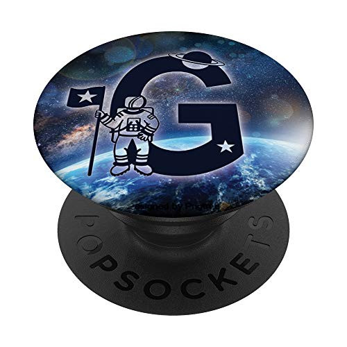Letter G Initial Astronaut Blue Outer Space Nebula Monogram PopSockets PopGrip Swappable Grip for Phones and Tablets