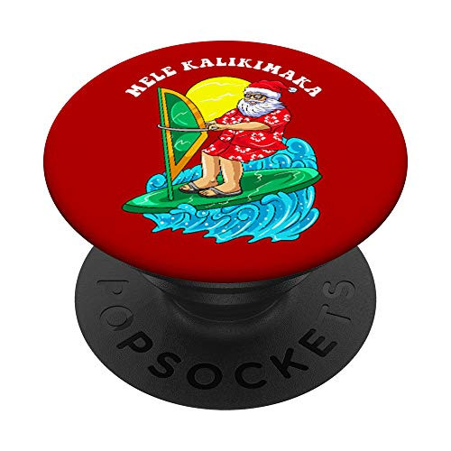 Mele Kalikimaka Santa Claus Wind Surfing Christmas Surfer PopSockets Grip and Stand for Phones and Tablets