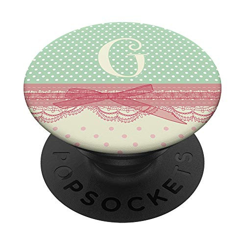Letter G Initial Shabby Chic Polka Dot Monogram G PopSockets Grip and Stand for Phones and Tablets