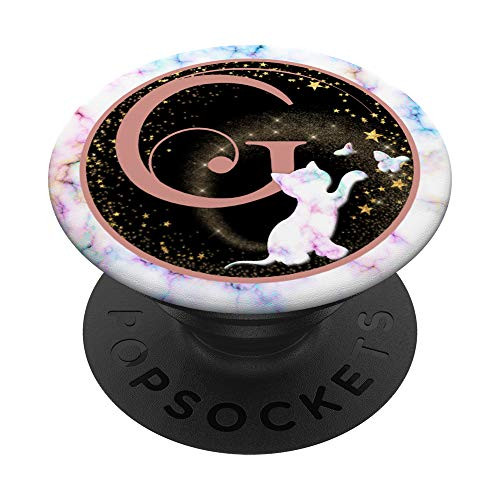 Rainbow Cat Rose Pink Letter G Initial Monogram PopSockets Grip and Stand for Phones and Tablets