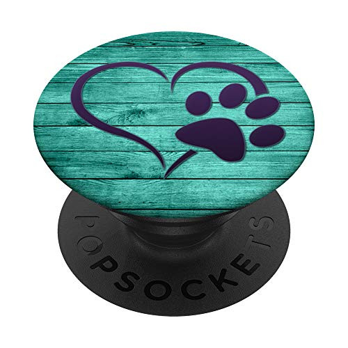 Light Dark Purple Dog Paw Print Heart On Vintage Mint PopSockets PopGrip Swappable Grip for Phones and Tablets