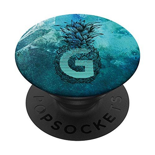 Teal Turquoise Green Pineapple Monogram Initial Letter G PopSockets Grip and Stand for Phones and Tablets