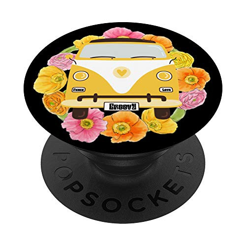 Groovy Peace Love Hippie Van Life PopSockets PopGrip Swappable Grip for Phones and Tablets