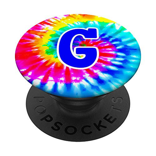 Tie Dye Letter G-Tie Dye Retro Colorful Monogram Initial G PopSockets Grip and Stand for Phones and Tablets