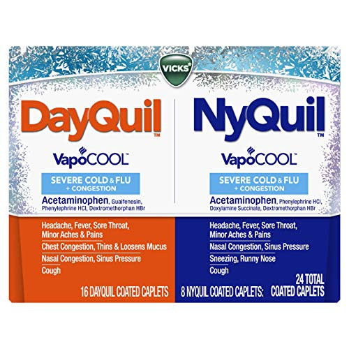 DayQuil and NyQuil SEVERE with Vicks VapoCOOL  Cough  Cold and Flu Relief Combo Pack  24 Caplets -16 Dayquil  8 Nyquil- - Sore Throat  Fever  and Conges