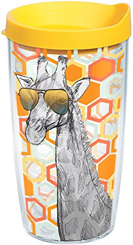 Tervis 1136339 Funky Animals Collection Giraffe with Shades Insulated Tumbler with Wrap and Yellow Lid, 16oz, Clear