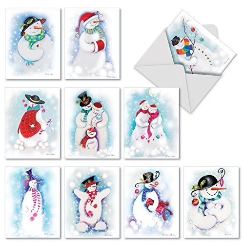 M10004XB FESTIVE SNOWMEN: 10 Assorted Blank Note Cards: 10 Assorted Blank All Occasions Cards With Envelopes.