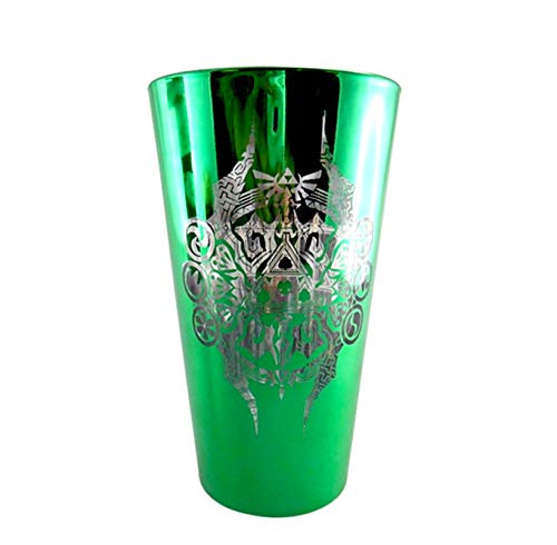 JUST FUNKY Official Legend of Zelda Green Color Aluminum Plated Pint Glass w/ Etched Zelda Logo and Artwork. 16oz, Set of 1