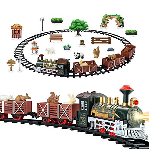 Christmas Train Set with Light and Sound Electric Battery Operated Train Toy for Christmas Tree Kids Toy Train Set with Toy Animals Railway Tracks an Christmas Train Set with Light and Sound Electric Battery Operated Train Toy for Christmas Tree Kids Toy Train Set with Toy Animals Railway Tracks an