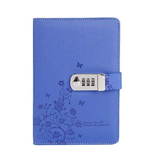 Locking Diary Combination Lock Journal Lockable Diary with Lock Digital Password Book Diaries A5 Planner Cover -Blue-