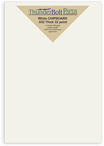 50 Sheets Chipboard 32pt white 1 side - 5" X 7" (5X7 Inches) Photo|Card|Frame Size - Medium Weight Thickness PaperBoard .032 (point) Caliper White Coated on Brown Kraft Cardboard Paper
