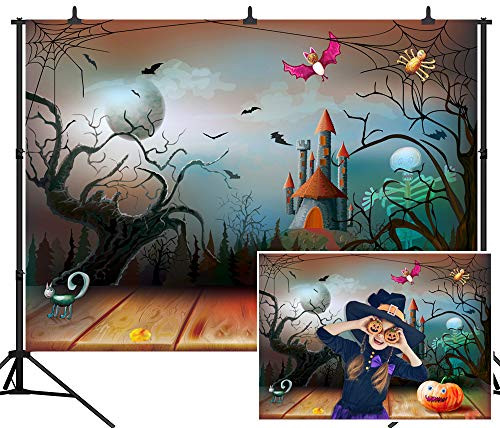 WOLADA 8x6ft Cartoon Halloween Photo Backdrop Castle Pumpkin Bats Photography Backdrops Decor Halloween Party Vinyl Photography Background for Studio