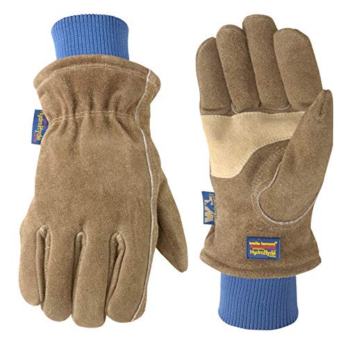 Mens Lined HydraHyde Winter Leather Work Gloves  Large -Wells Lamont 1196-  Saddle tan