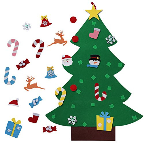 PartyTalk DIY Felt Christmas Tree with Ornaments, 3ft Felt Christmas Tree for Kids, Xmas Gifts and Christmas Door Wall Hanging Decor