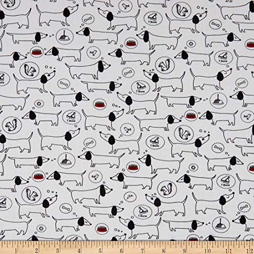 QT Quilt Fabrics Digital Hot Diggity Dogs Sketched Dogs White  Model Number 0660394