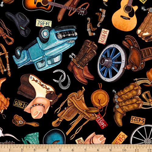 QT Quilt Fabrics Digital Lil Bit Country Country Toss Black
