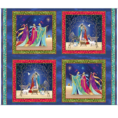 QT Quilt Fabrics Digital Christ Is Born Nativity 36in Picture Patches Navy
