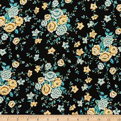Fabric Merchants Rayon Challis Mini Rose Bouquet Black-Yellow Fabric by the Yard Fabric Merchants Rayon Challis Mini Rose Bouquet Black-Yellow Fabric by the Yard