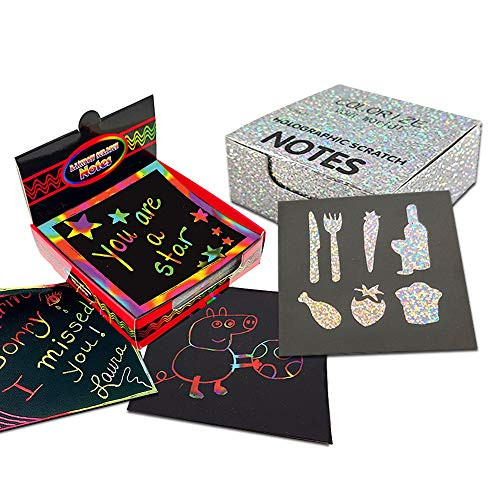 LANGFON 2 Pack Rainbow Scratch Art Note Books - Magic Scratch Off Paper Notebook Set for Kids Art and Craft Activity Book Black Sketch Doodle Pads wit