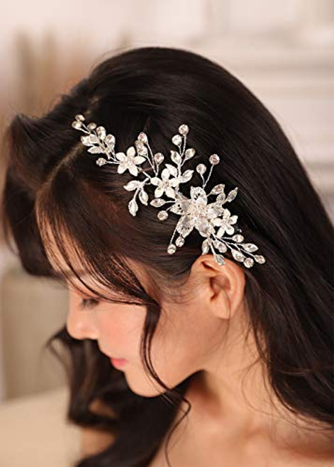 Kercisbeauty Silver Flower Headpiece for Wedding Brides Bridesmaids Crystal Boho Handmade Headband Jewelry for Her Prom Party Art Deco Side Headband Kercisbeauty Silver Flower Headpiece for Wedding Brides Bridesmaids Crystal Boho Handmade Headband Jewelry for Her Prom Party Art Deco Side Headband