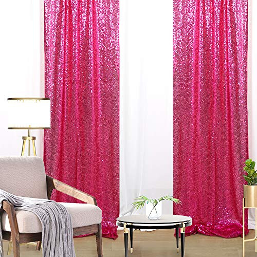 Fuchsia Sequin Backdrop 2 Pieces 2FTx8FT Sequence Party Backdrop Curtain Glitter Outdoor Backdrop Photography Drapes