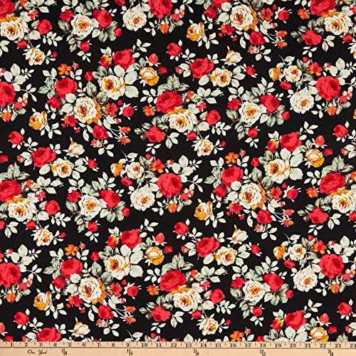 Fabric Merchants Rayon Challis Roses Black-Rose Fabric by the Yard Fabric Merchants Rayon Challis Roses Black-Rose Fabric by the Yard