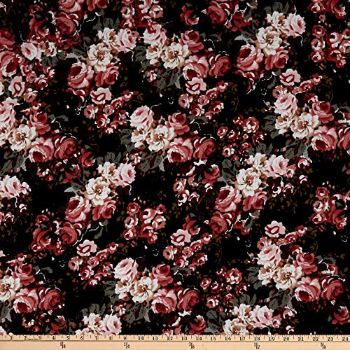 Fabric Merchants Rayon Challis Rose Garden Black-Mauve Fabric Fabric Merchants Rayon Challis Rose Garden Black-Mauve Fabric