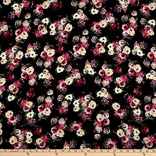 Fabric Merchants Rayon Challis Roses Black-Mauve Fabric Fabric Merchants Rayon Challis Roses Black-Mauve Fabric