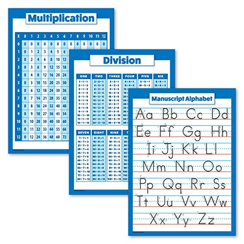 3 Pack - Multiplication Table Poster - Division - Manuscript ABC Alphabet Chart -Laminated  18 x 24-