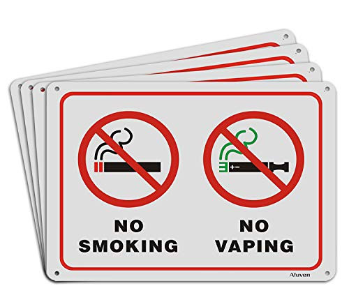 4 Pack No Smoking Signs  No Vaping Signs  Metal Reflective 7 x 10 Rust Free Aluminum  UV Protected  Easy to Mount for Outdoor or Indoor use
