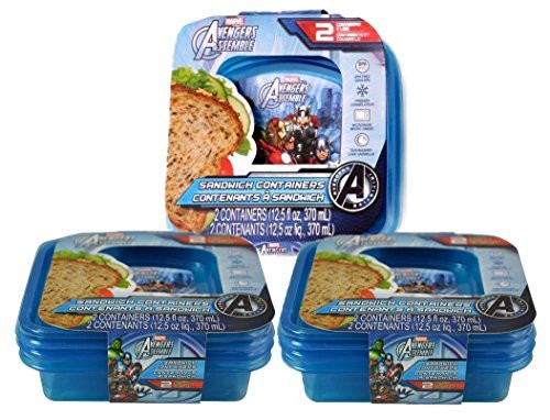 [6-Pack] Marvel Avengers Assemble Reusable Blue Sandwich Containers, BPA-Free