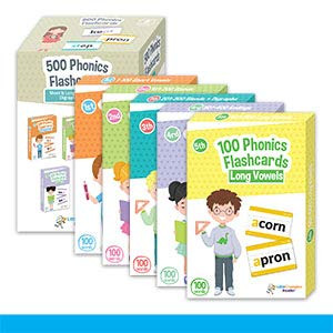500 Phonics Word Flashcards in 5-Pack - Teach and Learn How to Read with Short Vowel  Long Vowel  Blends  Digraph and Word Ending Families Flash Cards