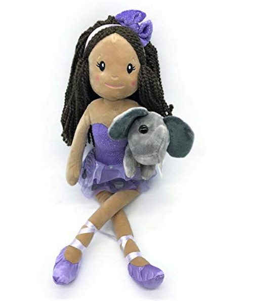 The Petting Zoo Plush Ballerina Doll with Small Elephant Stuffed Animal- Great Gifts for Girls Dark Skinned-17 Inches The Petting Zoo Plush Ballerina Doll with Small Elephant Stuffed Animal- Great Gifts for Girls Dark Skinned-17 Inches