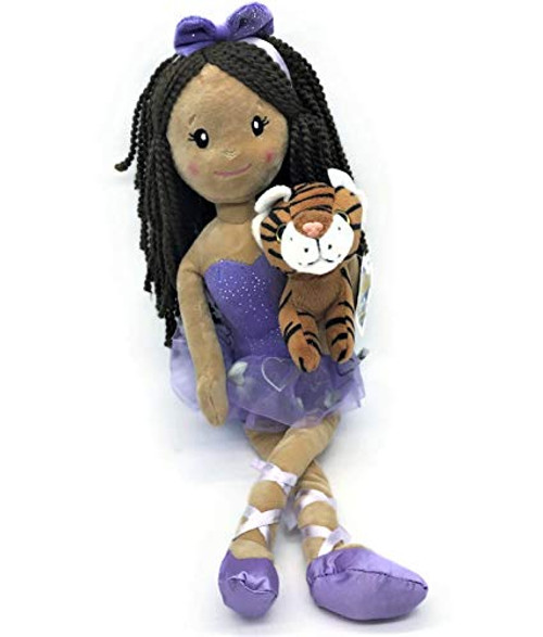 The Petting Zoo Plush Ballerina Doll with Small Tiger Stuffed Animal- Great Gifts for Girls  Dark Skinned -17 Inches The Petting Zoo Plush Ballerina Doll with Small Tiger Stuffed Animal- Great Gifts for Girls  Dark Skinned -17 Inches