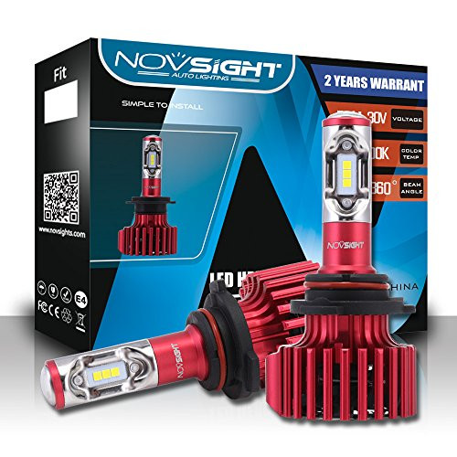 9006-HB4 LED Headlight Bulbs Conversion Kit  NOVSIGHT N6 Series Super Bright 10000LM 60W 6000K Cool White 9006 High-Low Beam-Fog Light Bulb  No Dark S
