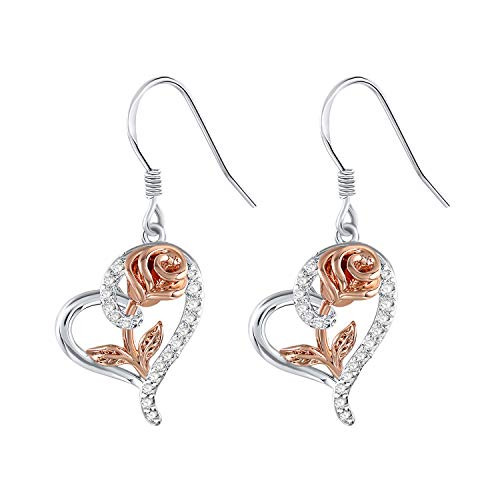 SNZM Love Heart Rose Earrings for Women Girlfriend Sterling Silver Dangle Earrings Jewelry Gifts for Christmas Anniversary SNZM Love Heart Rose Earrings for Women Girlfriend Sterling Silver Dangle Earrings Jewelry Gifts for Christmas Anniversary