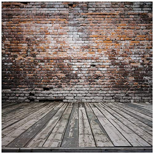 AIIKES 8x8FT Vintage Brick Wall Photo Backdrops Brick Background Photo Wood Floor Photography Background for Wedding Party Portraits Photo Booth Backd