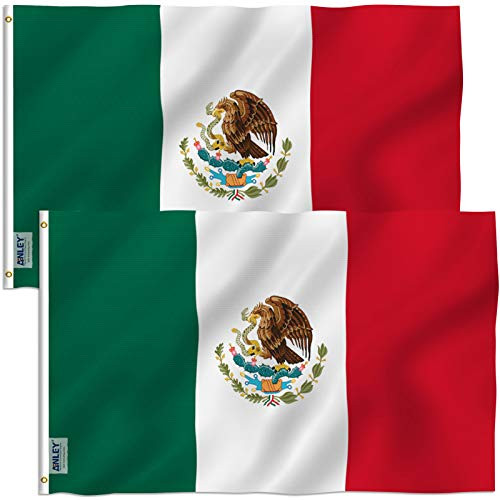 Anley Pack of 2 Fly Breeze 3x5 Foot Mexico Flag - Vivid Color and Fade Proof - Canvas Header and Double Stitched - Mexican MX National Flags Polyester