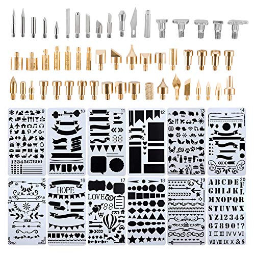 YaeCCC 65 Pcs Wood Burning Tips  Stencil Soldering Iron Pyrography Working Carving Engraving Craft Tools for Woodworking  Leather