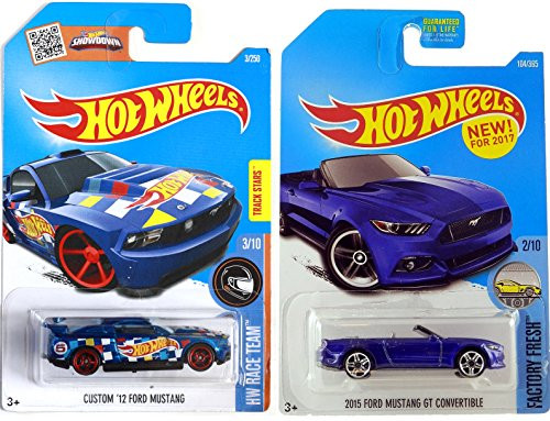 2017 Hot Wheels Mustang 2015 Ford GT Convertible New Model Factory Fresh Blue #104 + Custom '12 Mustang #3 in Protective Cases
