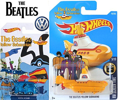 Hot Wheels Volkswagen Exclusive Model Kool Kombi Blue Meanie + 2017 HW Screen Time The Beatles Yellow Submarine #49 in Protective Cases