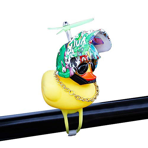 wonuu Rubber Duck Toy Car Ornaments Yellow Duck Car Dashboard Decorations Squeeze Duck Bicycle Horns with Propeller Helmet