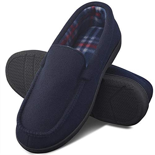 DL Mens Memory Foam Moccasin Slippers Breathable Moccasin Slippers Micro Wool House Shoes Anti-Slip Sole Indoor Outdoor  Navy  8