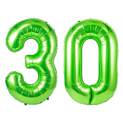 AimtoHome 40 Inch Green 30th Birthday Number Balloons 30 Foil Mylar Balloon for Birthday Anniversary Party Decoration