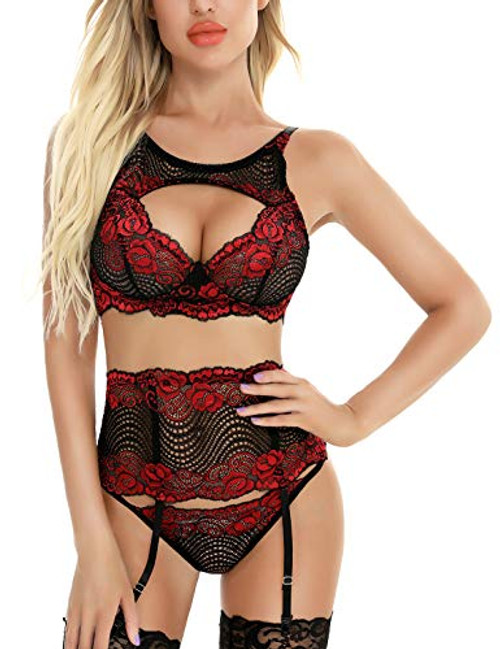 Racicio Lingerie for Women Lace Babydoll Set With Garter Belt Sexy Bralette Set With Garters Racicio Lingerie for Women Lace Babydoll Set With Garter Belt Sexy Bralette Set With Garters